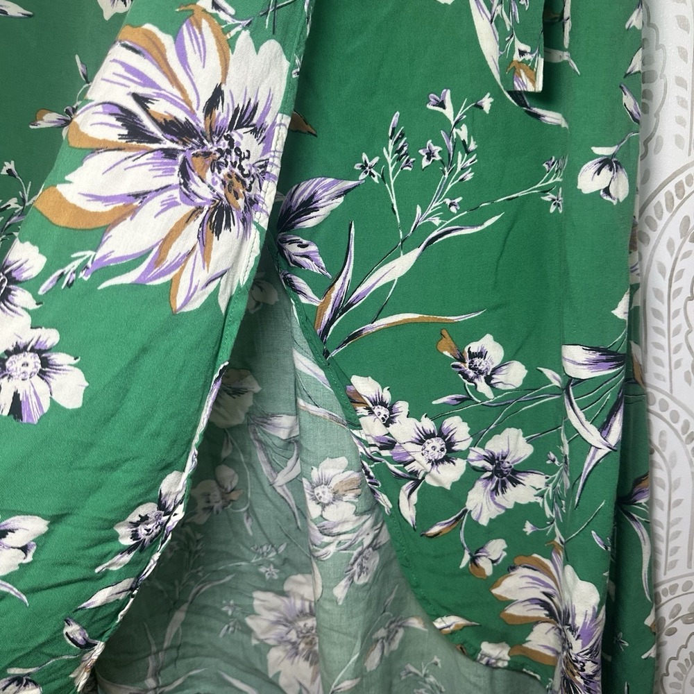 Maurices‎ Womens Small Midi Skirt Green Floral Print Pull On Tie Accent Soft - Picture 6 of 8